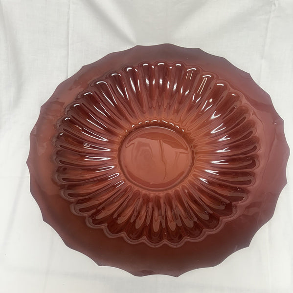 Large Chinese Peking Glass Ribbed Charger. Brownish Rust Red. 17 1/4" Diameter