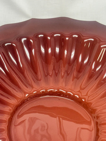 Large Chinese Peking Glass Ribbed Charger. Brownish Rust Red. 17 1/4" Diameter
