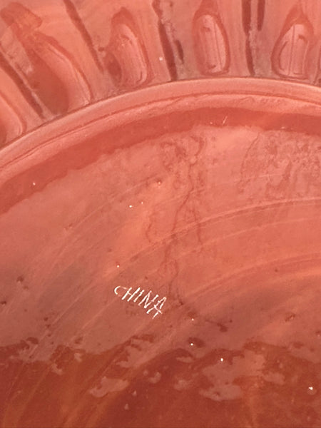 Large Chinese Peking Glass Ribbed Charger. Brownish Rust Red. 17 1/4" Diameter