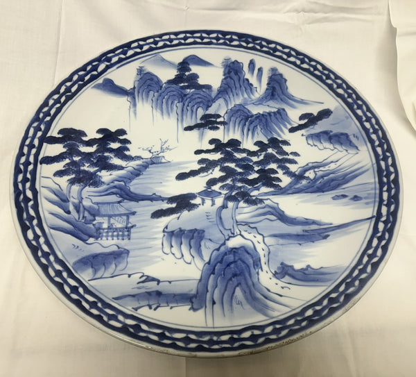 Large Charger. Japanese Blue and White Imari. Circa 1900. 18 3/4" Diameter
