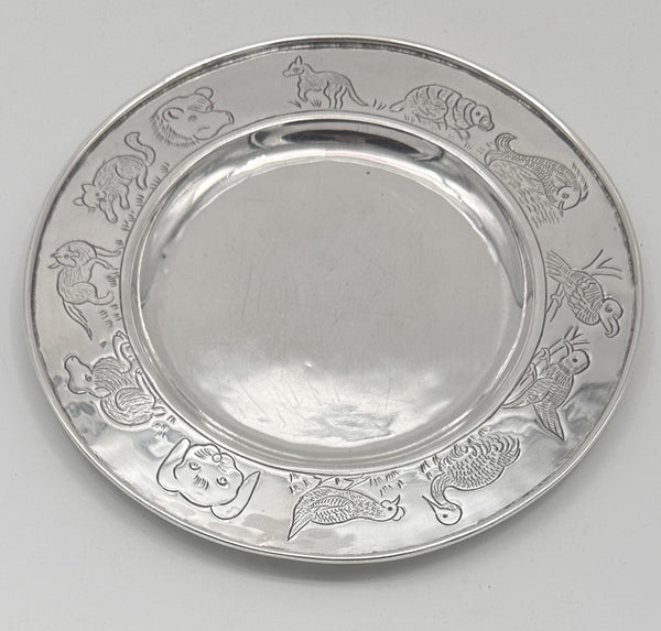 Child's Plate. Sanborns Sterling Silver. Mexico. 7" D. Animals. 176 grams