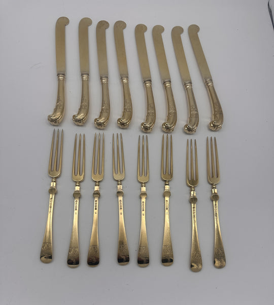 Fruit Dessert Set Service for 8. Victorian English Sterling Silver. London 1833.