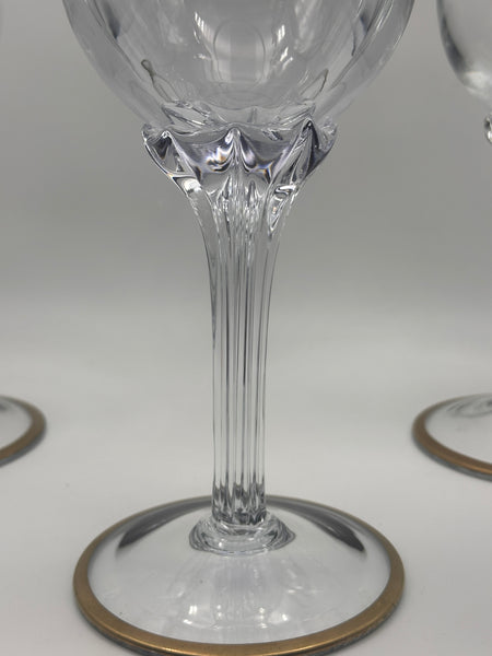 Set of Six Massive Crystal Goblets with Gilded Floral Wreaths and Bows. 12 1/2"