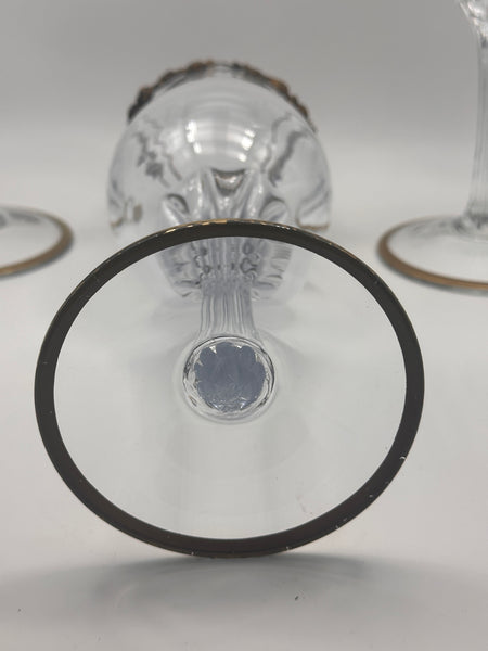 Set of Six Massive Crystal Goblets with Gilded Floral Wreaths and Bows. 12 1/2"