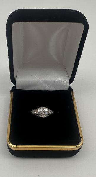 Art Deco Engagement Ring. Platinum .93 ct European Cut Center. Size 5