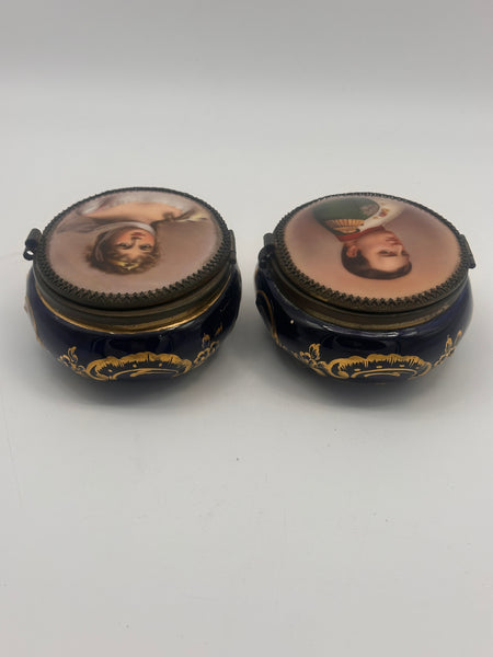 Pair Porcelain Box. Napoleon and Marie Louise Bonaparte Portraits. 4"