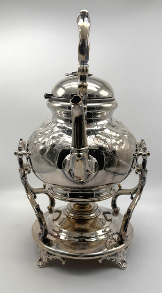 Victorian Silverplate Kettle on Stand. Ornate Floral.