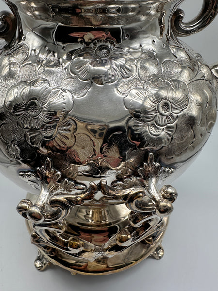 Victorian Silverplate Kettle on Stand. Ornate Floral.