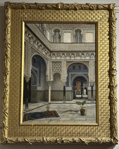 Manuel Lopez Cantero. Oil Painting on Panel. Alcazar de Seville. Spain.