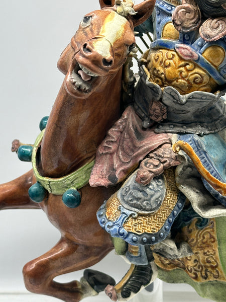 Chinese Qing Dynasty Ceramic Roof Tile. Warrior on Horseback. Mounted on Lucite