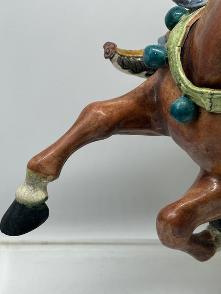 Chinese Qing Dynasty Ceramic Roof Tile. Warrior on Horseback. Mounted on Lucite