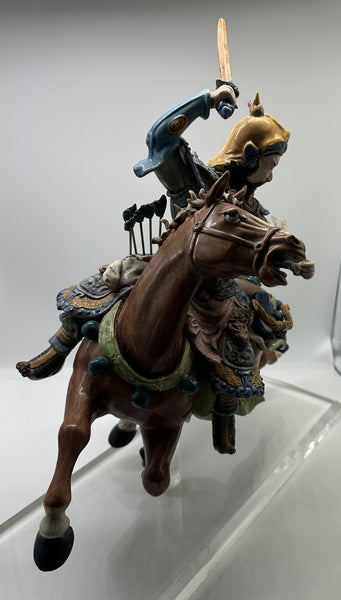 Chinese Qing Dynasty Ceramic Roof Tile. Warrior on Horseback. Mounted on Lucite
