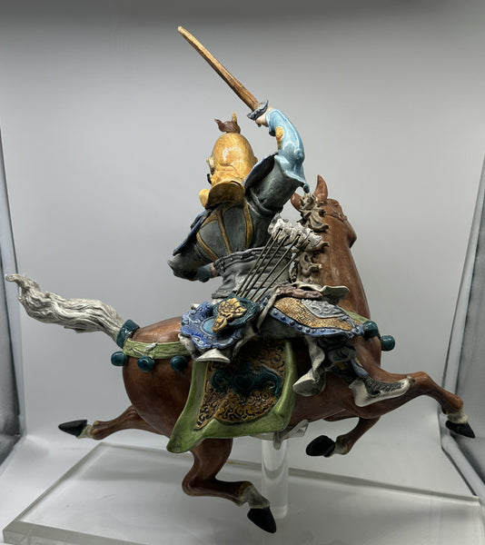Chinese Qing Dynasty Ceramic Roof Tile. Warrior on Horseback. Mounted on Lucite