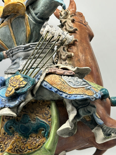 Chinese Qing Dynasty Ceramic Roof Tile. Warrior on Horseback. Mounted on Lucite