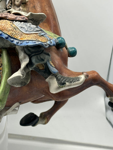 Chinese Qing Dynasty Ceramic Roof Tile. Warrior on Horseback. Mounted on Lucite