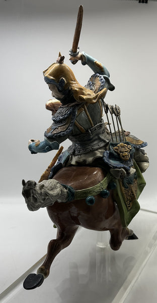 Chinese Qing Dynasty Ceramic Roof Tile. Warrior on Horseback. Mounted on Lucite