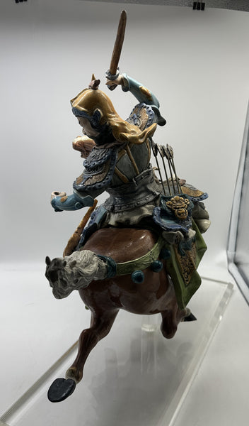 Chinese Qing Dynasty Ceramic Roof Tile. Warrior on Horseback. Mounted on Lucite