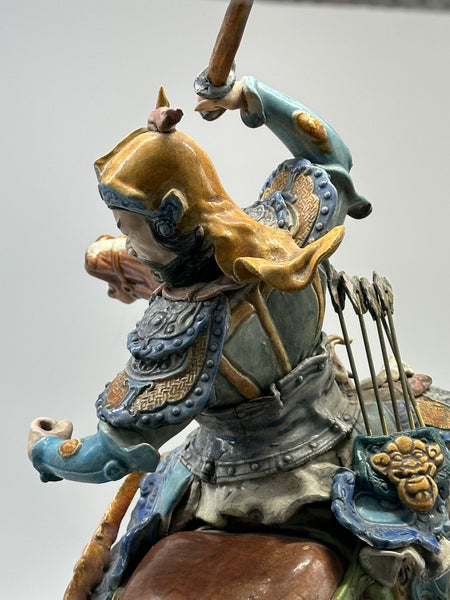 Chinese Qing Dynasty Ceramic Roof Tile. Warrior on Horseback. Mounted on Lucite