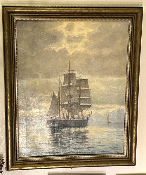 Frans Landt (1886-1975) Denmark. Oil on Canvas of Tall Ships. Signed and Dated
