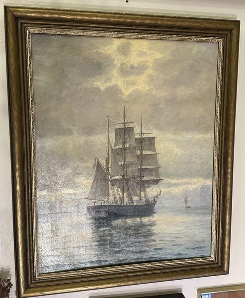 Frans Landt (1886-1975) Denmark. Oil on Canvas of Tall Ships. Signed and Dated