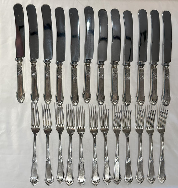 24 Pcs German 800 Silver. Bruckmann & Sohne Art Nouveau Pattern 285. Circa 1902