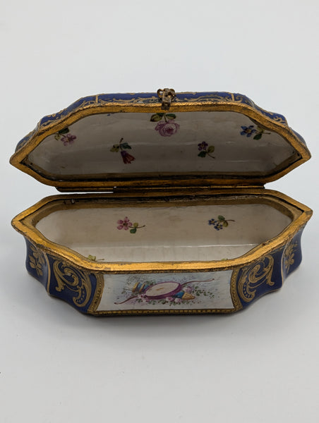 Dressing Table or Jewelry Box. French Sevres Porcelain. Cherubs. Signed Painay