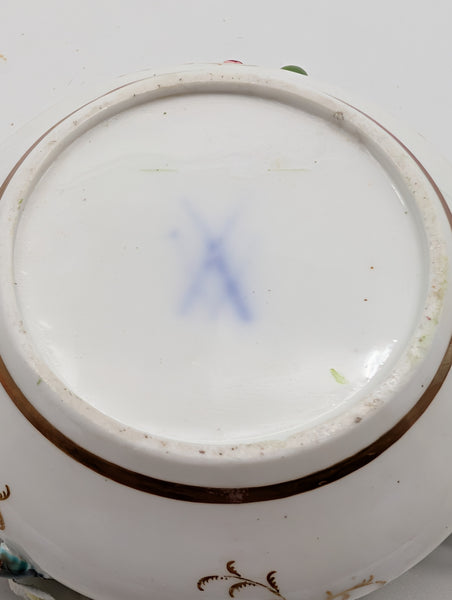 Miniature Teapot. German Meissen Porcelain Raised Flowers. 19th Century