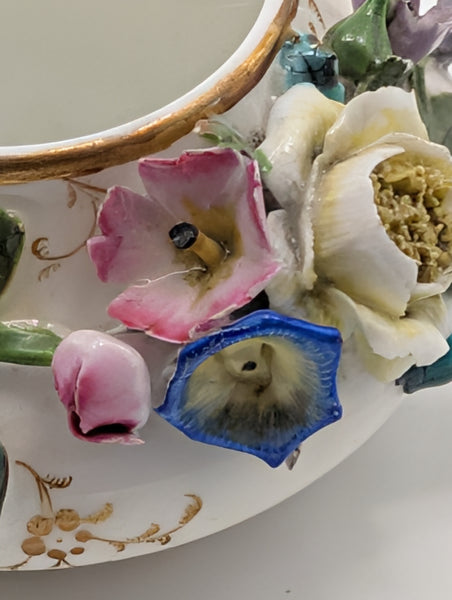 Miniature Teapot. German Meissen Porcelain Raised Flowers. 19th Century