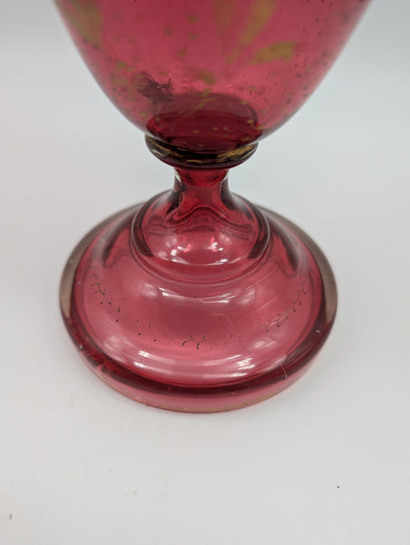 Bohemian Art Glass Vase. Cranberry with Portrait and Gilding. 19th C. 14" H