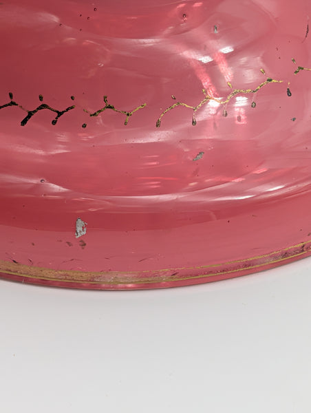 Bohemian Art Glass Vase. Cranberry with Portrait and Gilding. 19th C. 14" H