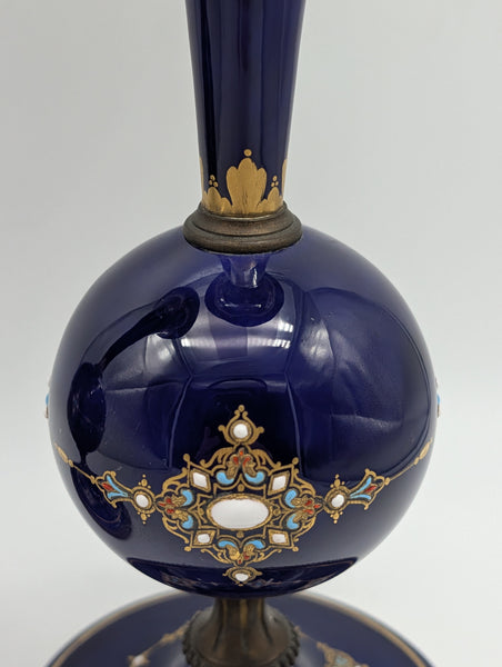 Pair of French Sevres Porcelain Vases. Cobalt Blue and Gold Raised Enamel 19th C