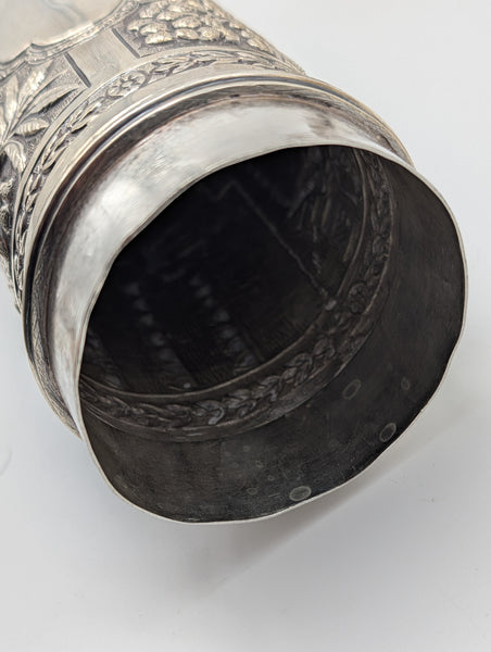 Cylinder Document Box Large Scroll Holder on Stands. India 925 Silver. 17 1/2"