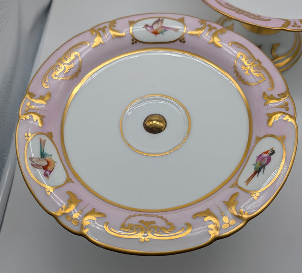 Pair Serving Dessert Compotes. French Old Paris Porcelain. Pink and White 19th C