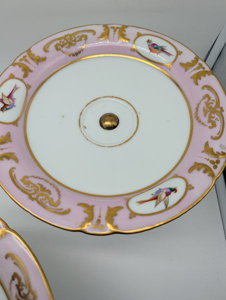 Pair Serving Dessert Compotes. French Old Paris Porcelain. Pink and White 19th C
