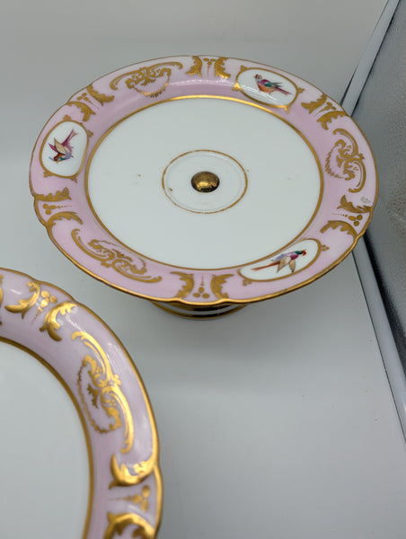 Pair Serving Dessert Compotes. French Old Paris Porcelain. Pink and White 19th C