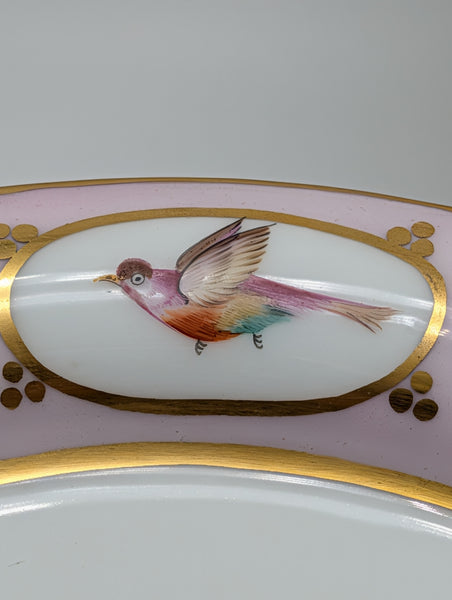 Pair Serving Dessert Compotes. French Old Paris Porcelain. Pink and White 19th C