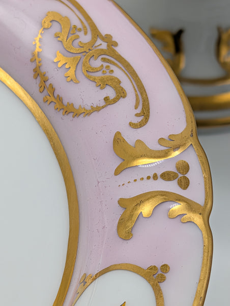 Pair Serving Dessert Compotes. French Old Paris Porcelain. Pink and White 19th C