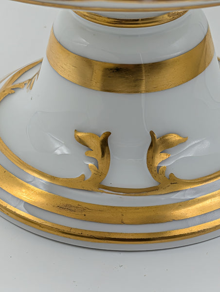 Pair Serving Dessert Compotes. French Old Paris Porcelain. Pink and White 19th C