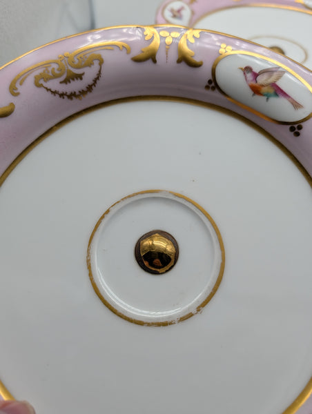 Pair Serving Dessert Compotes. French Old Paris Porcelain. Pink and White 19th C