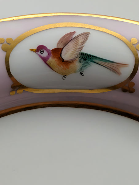 Pair Serving Dessert Compotes. French Old Paris Porcelain. Pink and White 19th C