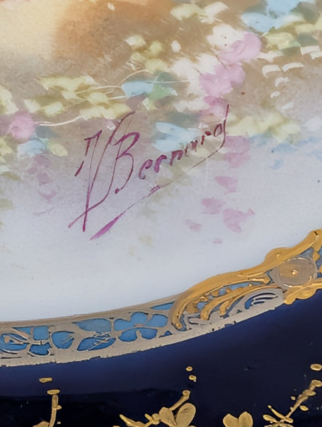 12 French Sevres Plates. Chateau des Tuileries Cobalt and Classical Scenes. 9.5"