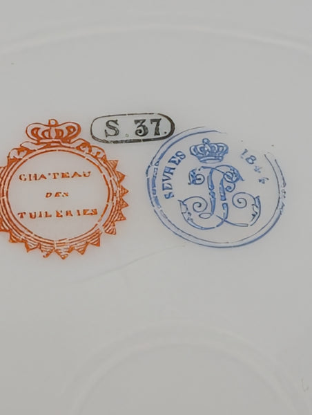 12 French Sevres Plates. Chateau des Tuileries Cobalt and Classical Scenes. 9.5"