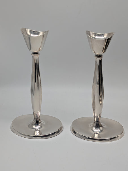 Pair Cohr Danish .826 Silver Candlesticks. Assay Mark for 1960. Mid Century