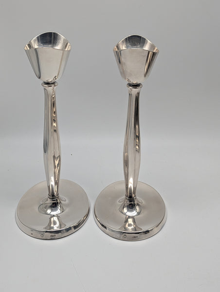 Pair Cohr Danish .826 Silver Candlesticks. Assay Mark for 1960. Mid Century