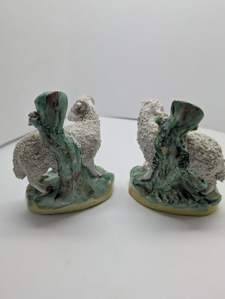 Pair of Staffordshire Sheep Vases. Circa 1850. 4 3/4"