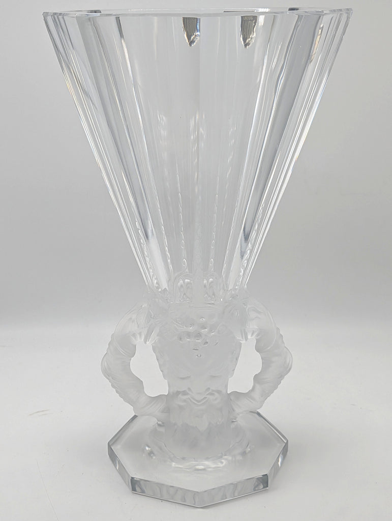 Tall Vase. French Art Glass Lalique Mesanges Pattern. Post 1945. 12 1/2"
