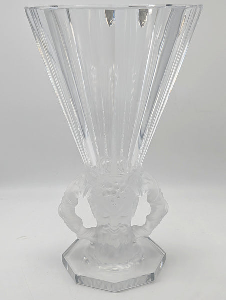 Tall Vase. French Art Glass Lalique Mesanges Pattern. Post 1945. 12 1/2"