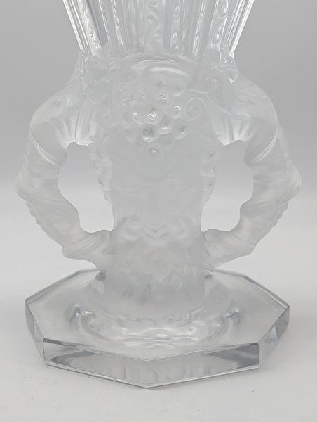 Tall Vase. French Art Glass Lalique Mesanges Pattern. Post 1945. 12 1/2"