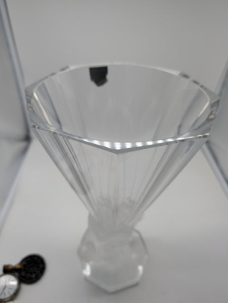 Tall Vase. French Art Glass Lalique Mesanges Pattern. Post 1945. 12 1/2"