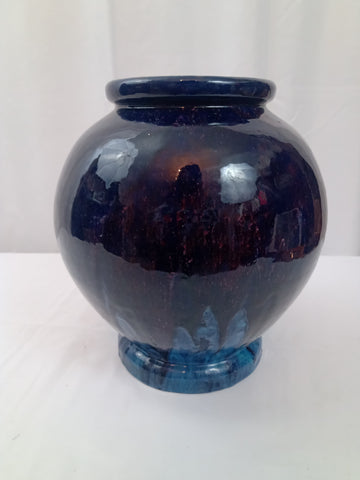 20th Century European Blue Flambe Vase with Incised Mark.